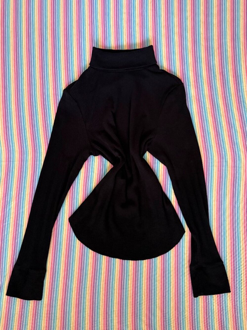 Aerie Ribbed Turtleneck Roll Neck Black Long Sleeve Top Size Extra Large